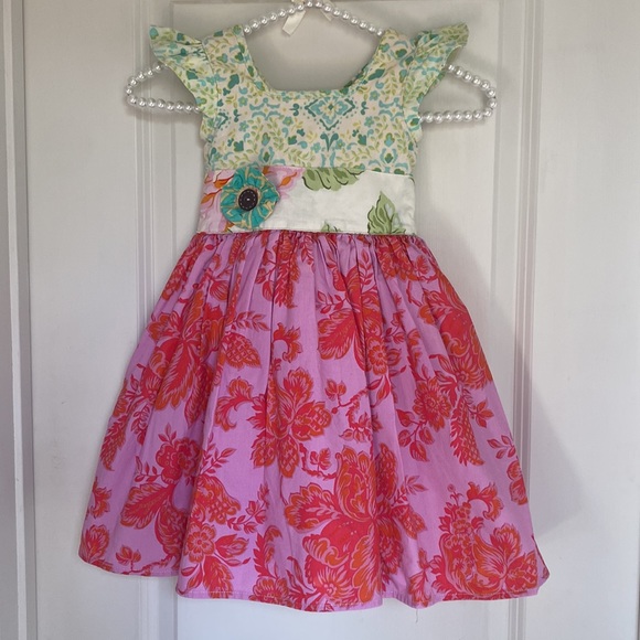 Hopscotch Designs Pink Orange Green Blue Floral Whimsical Dress 2T - Picture 3 of 10